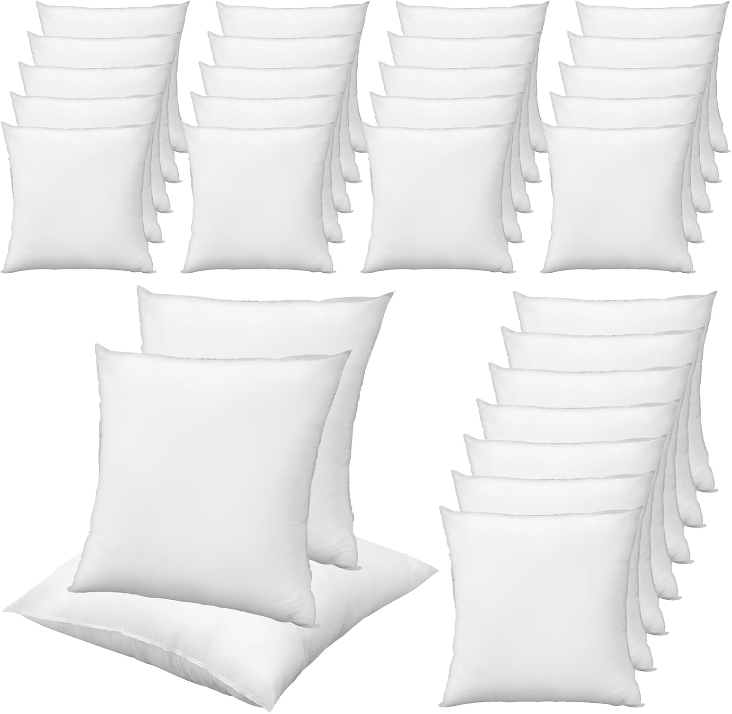 Paquete de 30 rellenos de almohada de 18 x 18 pulgadas, juego de almohadas cuadradas blancas a granel para cama y sofá, decoración para el día de