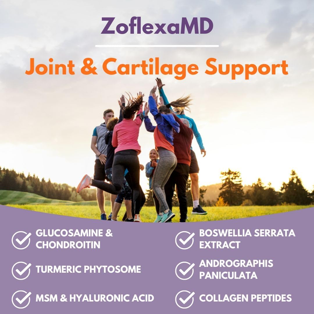 ScimeraMD Zoflexa Suplemento de apoyo articular con glucosamina, condroitina, boswellia, cúrcuma, MSM, para la salud de las articulaciones y los