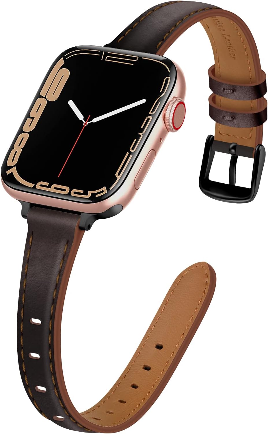 Tobfit Correa delgada de cuero para Apple Watch Band 1.496 in 1.575 in 1.614 in 1.654 in 1.732 in 1.772 in, correa de cuero de vaca de grano