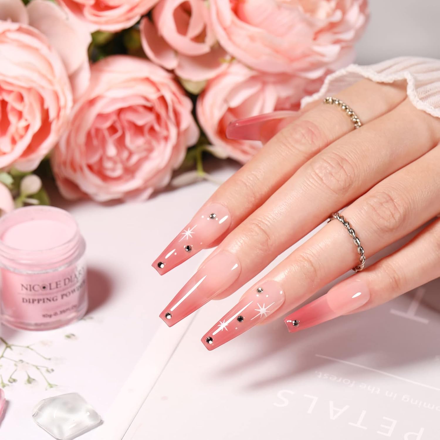 NICOLE DIARY – Kit de iniciación de polvo de inmersión para uñas de inmersión en 8 colores, color rosa nude transparente, con polvo de inmersión