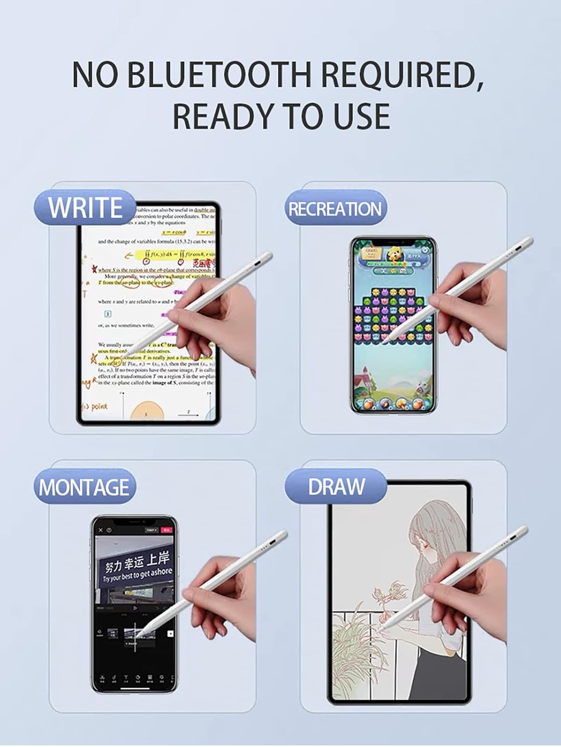 GOUHGKH Lápiz de pantalla táctil, lápiz capacitivo activo compatible con iPad, iPad Pro, iPad Air, iPad Mini, Samsung, teléfono inteligente y
