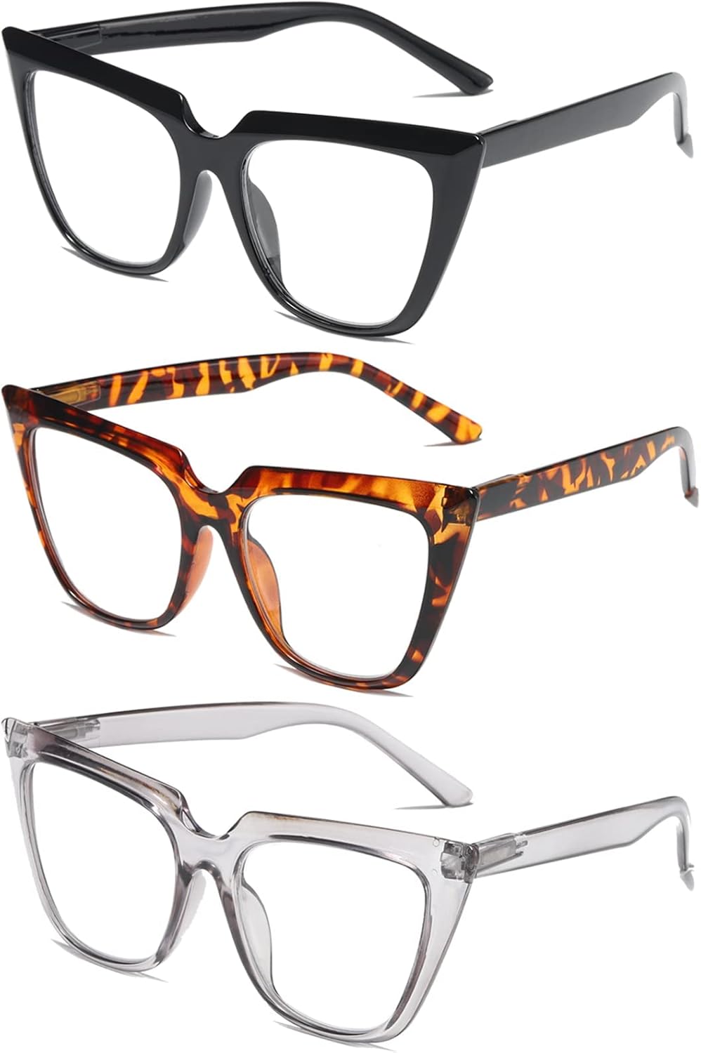 Gafas de lectura de ojo de gato para mujer, paquete de 3 unidades de gran tamaño con bloqueo de luz azul + 2.25
