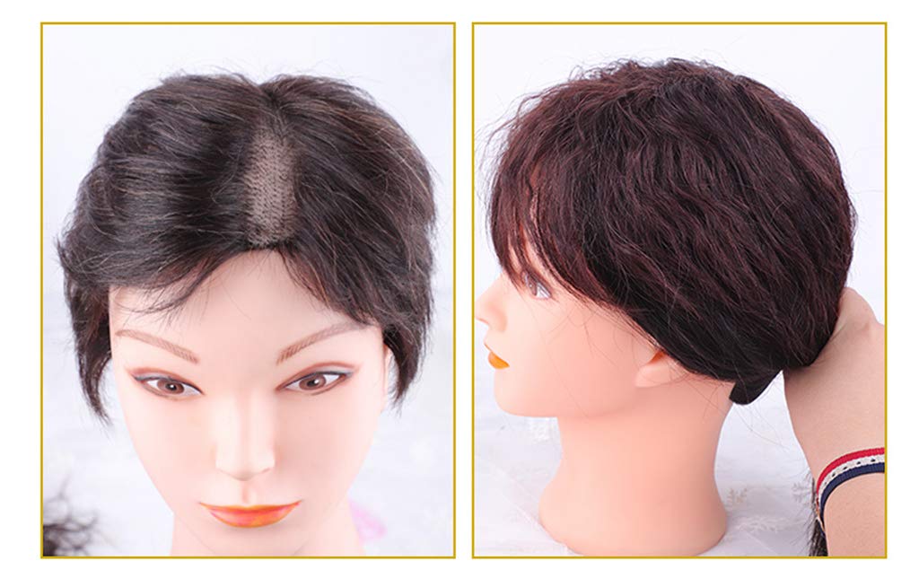 3 x 4.7 pulgadas con clip superior para mujer, pieza de cabello humano ligeramente rizado con flequillo lateral, color negro, 14 pulgadas