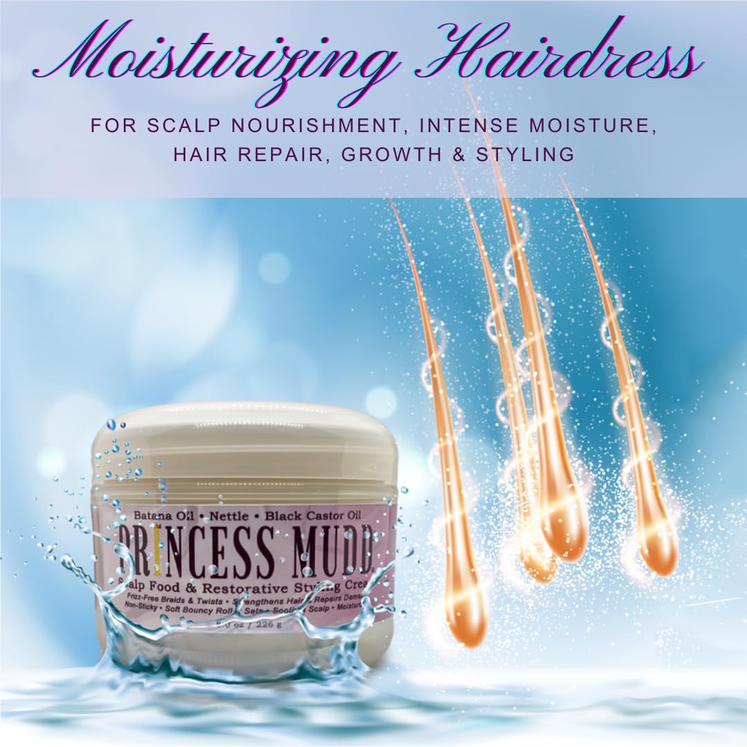 Princess Mudd Cabello hidratante  Ideal para Cornrows, trenzas francesas, etc.  para cabello texturizado seco y quebradizo dañado, 8 onzas líquidas