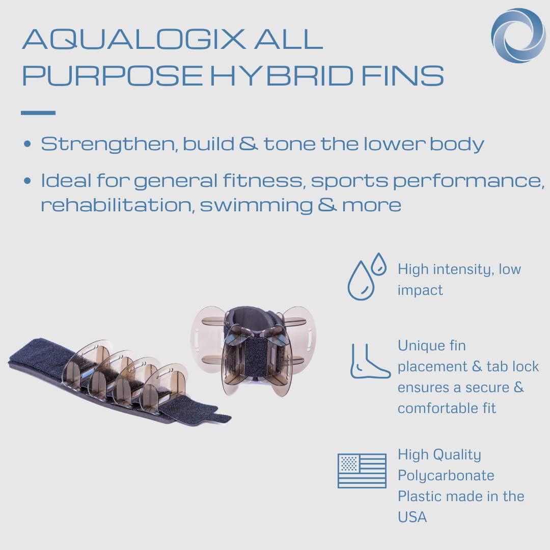 Aqualogix Juego de aletas híbridas de entrenamiento acuático de resistencia media, humo, puños acuáticos, guía de inicio rápido, pesos de agua para