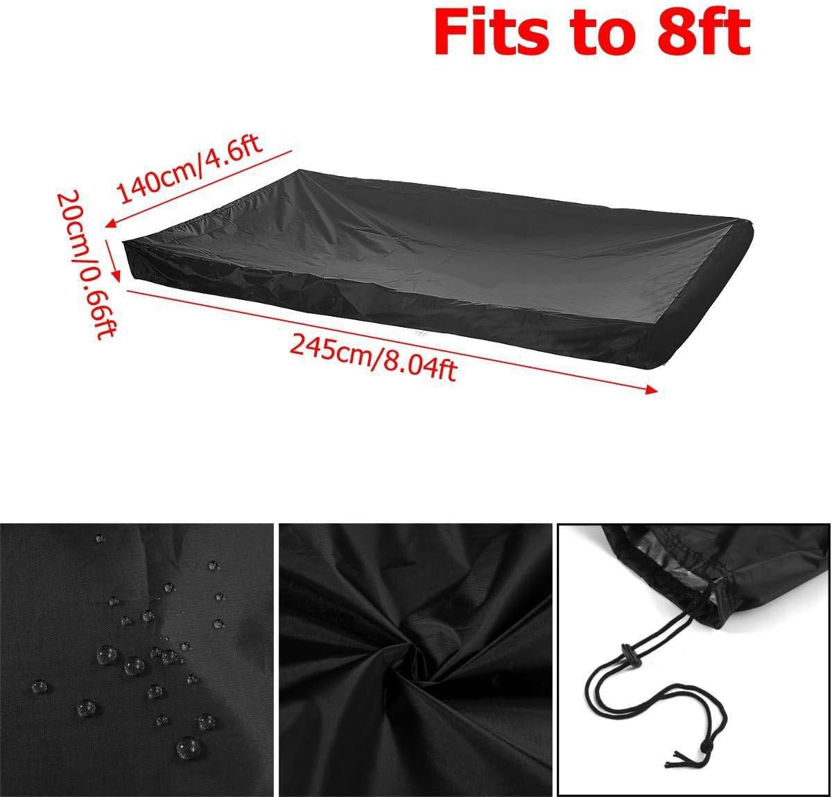 Huhebne – Mantel para mesa de billar de 8 pies con cordón duradero, impermeable, para mesa rectangular, color negro