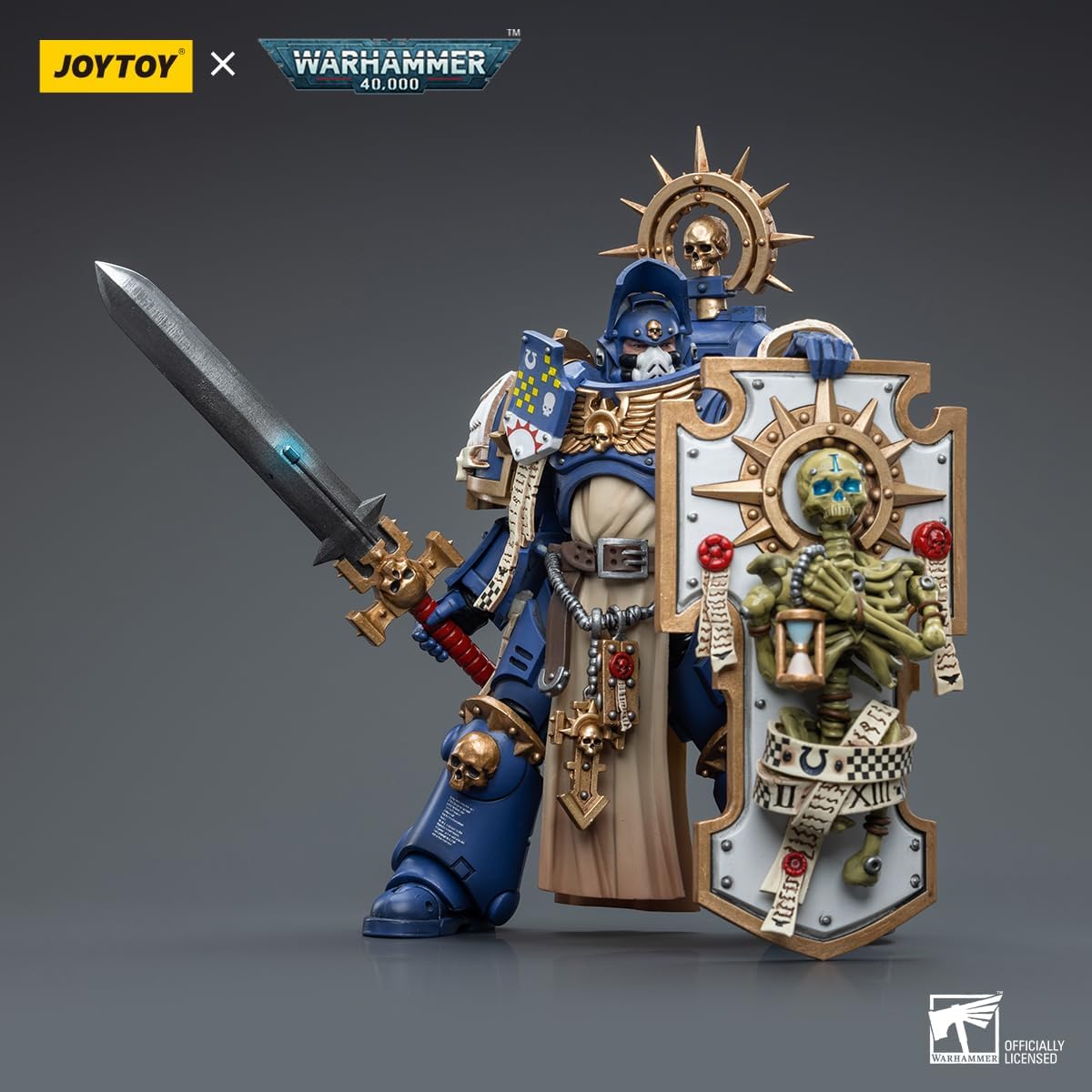 HiPlay JoyToy Warhammer 40K Ultramarines Primaris Capitán con escudo de reliquia y espada de poder a escala 118 Figura de acción coleccionable