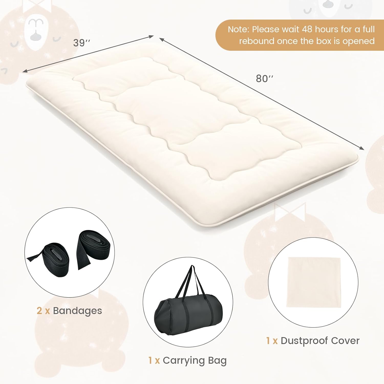 Giantex Colchón japonés de futón, colchón enrollable de tatami con funda lavable y bolsa de transporte, almohadilla de dormir plegable y portátil