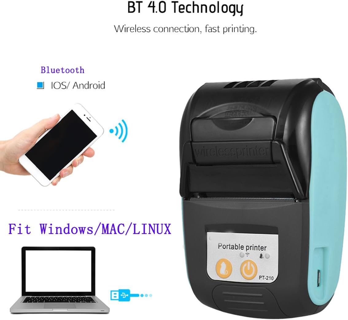 Impresora térmica de recibos Bluetooth, Bill portátil inalámbrico Mini impresora POS, máquina de impresión de billetes de bolsillo de 2 pulgadas