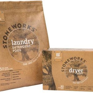 Grab Green Stoneworks – Paquete de cápsulas de detergente para ropa y hojas de secadora, 50 cápsulas y 80 hojas de secadora, aroma a árbol de roble, Grab Green Stoneworks – Paquete de cápsulas de detergente para ropa y hojas de secadora, 50 cápsulas y 80 hojas de secadora, aroma a árbol de roble,