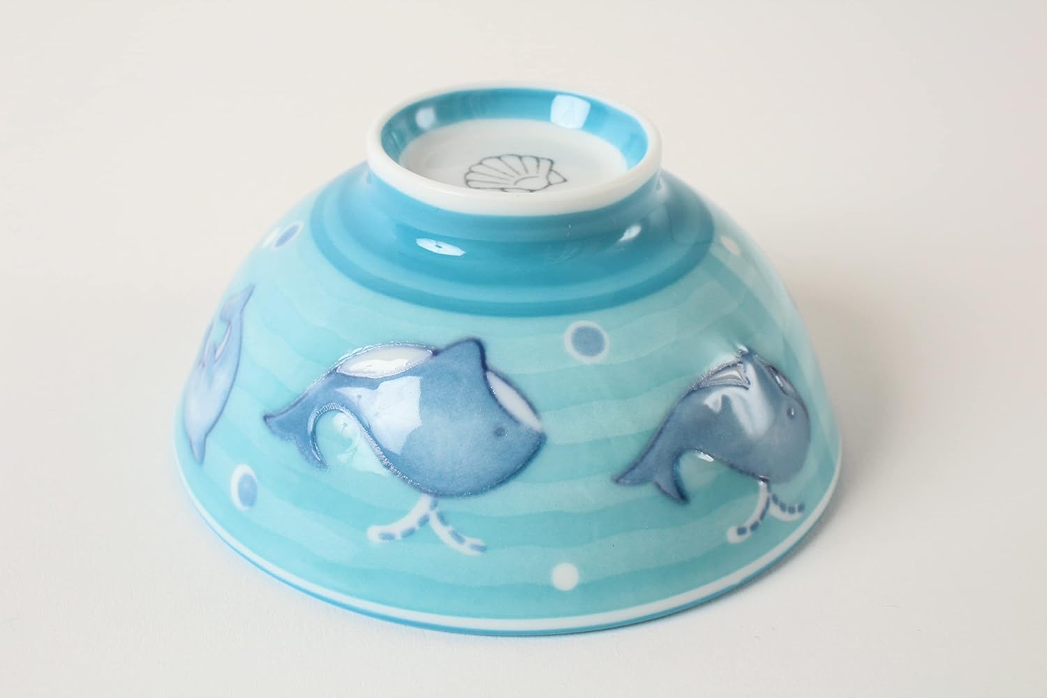Mino ware Cerámica japonesa Kids Rice Bowl hecho en Japón (importación de Japón) Dolphine & Whale Blue MIC014