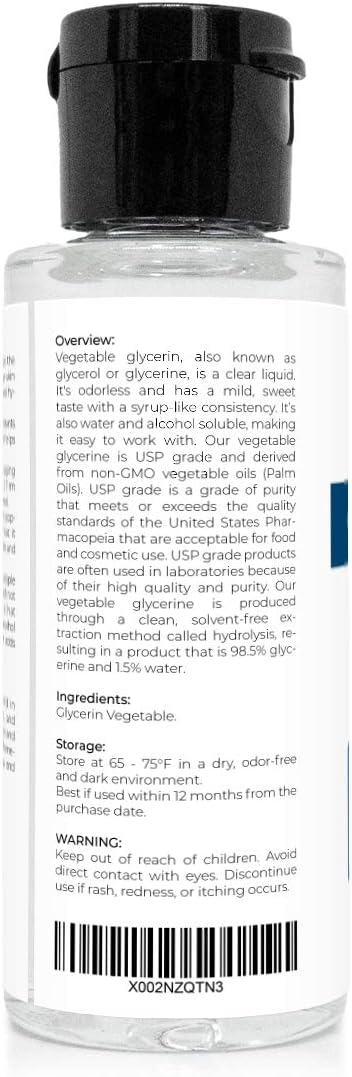 velona – Aceite portador 100% puro y natural de glicerina, grado USP, 3 onzas, hidratante para cabello y cara para piel seca, baño de burbujas,