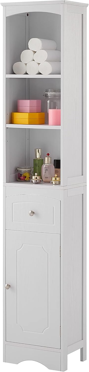 Armario de almacenamiento alto para baño con 5 estantes y cajón de almacenamiento, armarios de baño de 67 pulgadas de alto independientes, gabinete
