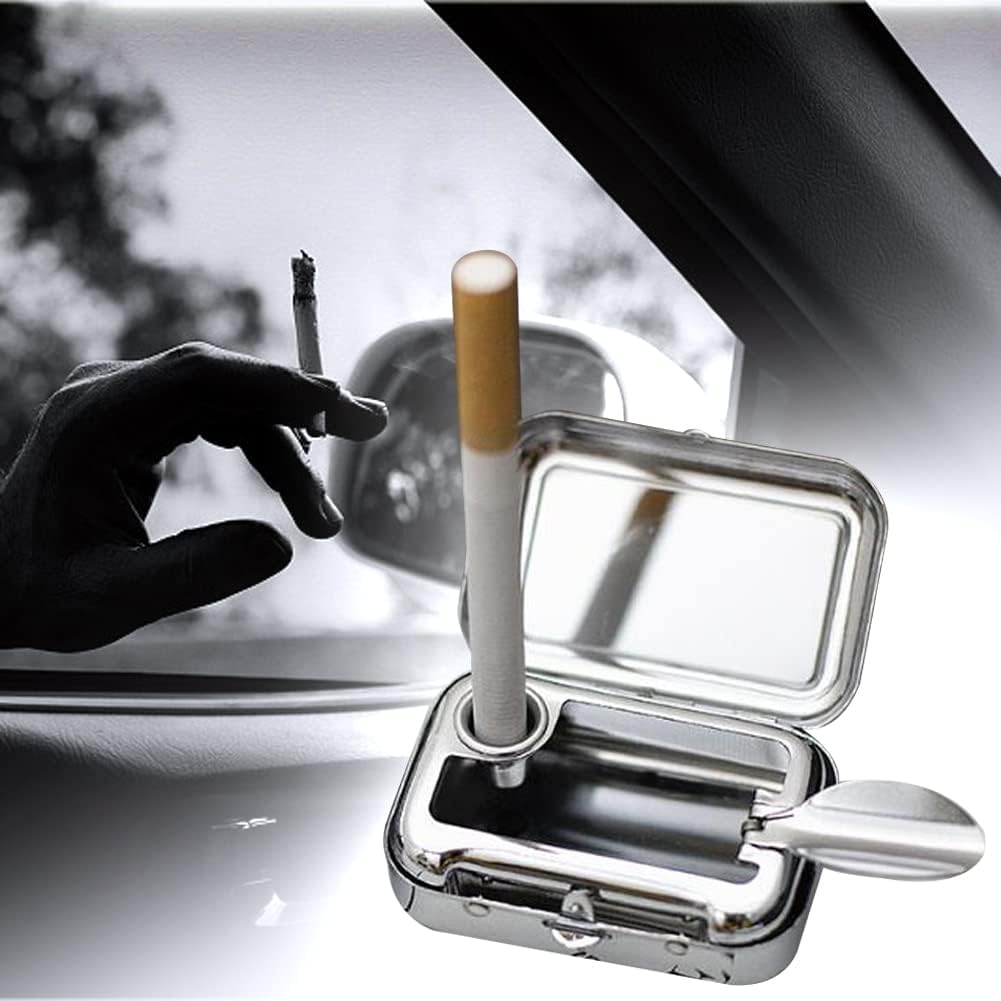 Zcargel – Mini cenicero portátil con tapa, caja de almacenamiento cuadrada con tapa, mini cenicero de bolsillo de metal, cenicero de viaje al aire