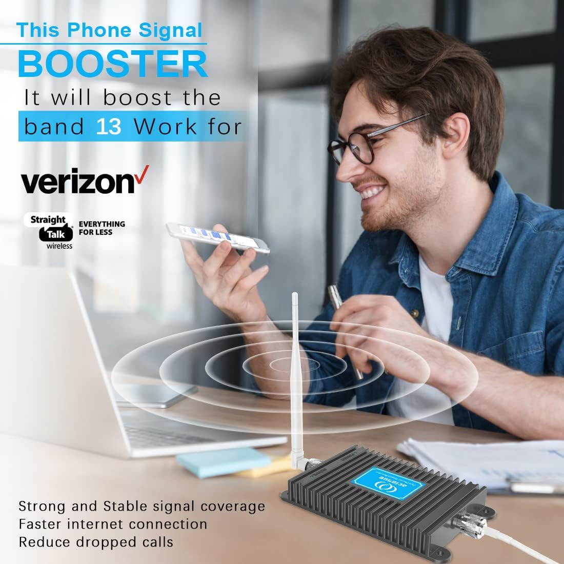 Amplificador de señal de teléfono celular para Verizon 5G 4G LTE 700MHz Band 13 Kits de antena de refuerzo de señal celular, aumenta los datos y