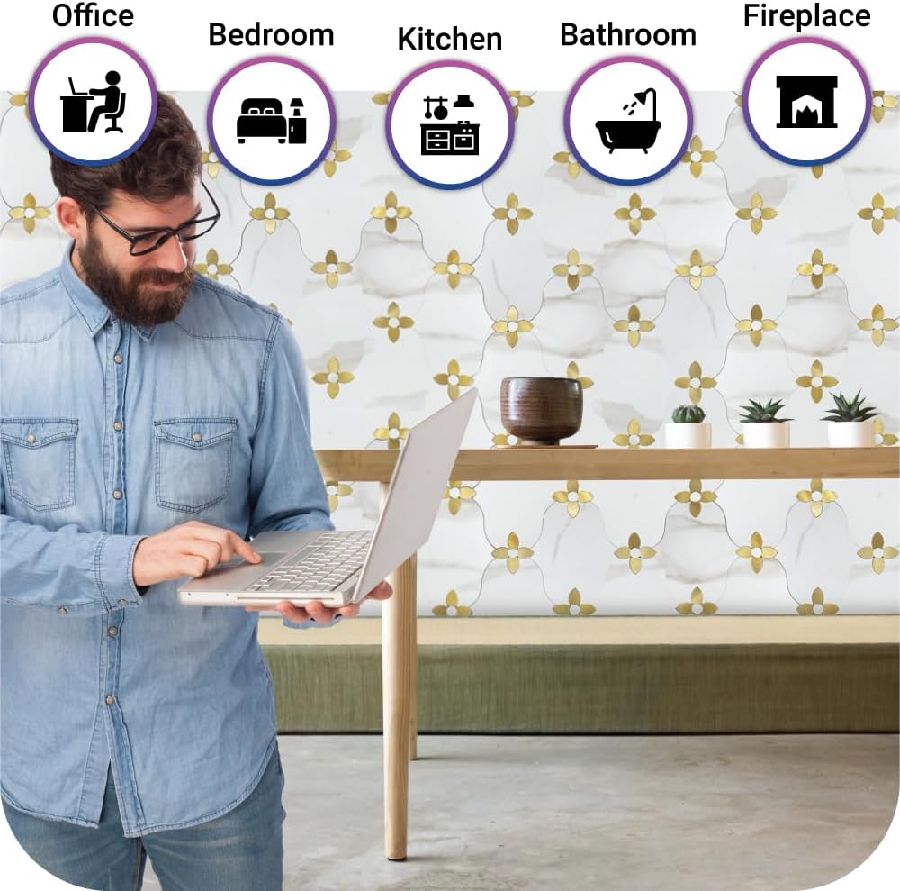 Artemuro Azulejos de PVC para despegar y pegar, de 9.8 x 10.8 pulgadas, para cocina, baño, lavandería, cámper, chimenea, encimera (mármol blanco