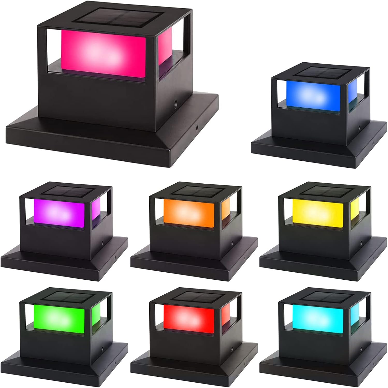 Viewsun Paquete de 8 luces solares para poste de entrada, luces LED SMD de alto brillo, para exteriores que cambian de color, para terraza, patio,