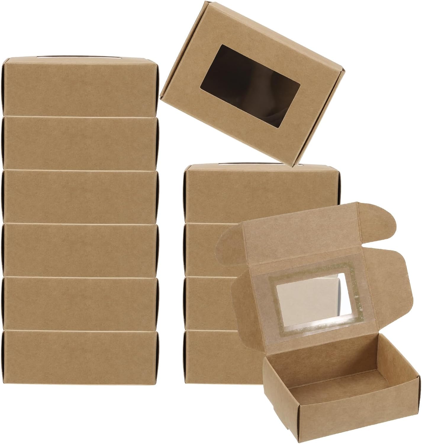 PATIKIL Caja de jabón de papel de 3.5 x 2.5 x 1 pulgadas con ventana, paquete de 30 cajas de jabón caseras rectangulares para regalos de cumpleaños,