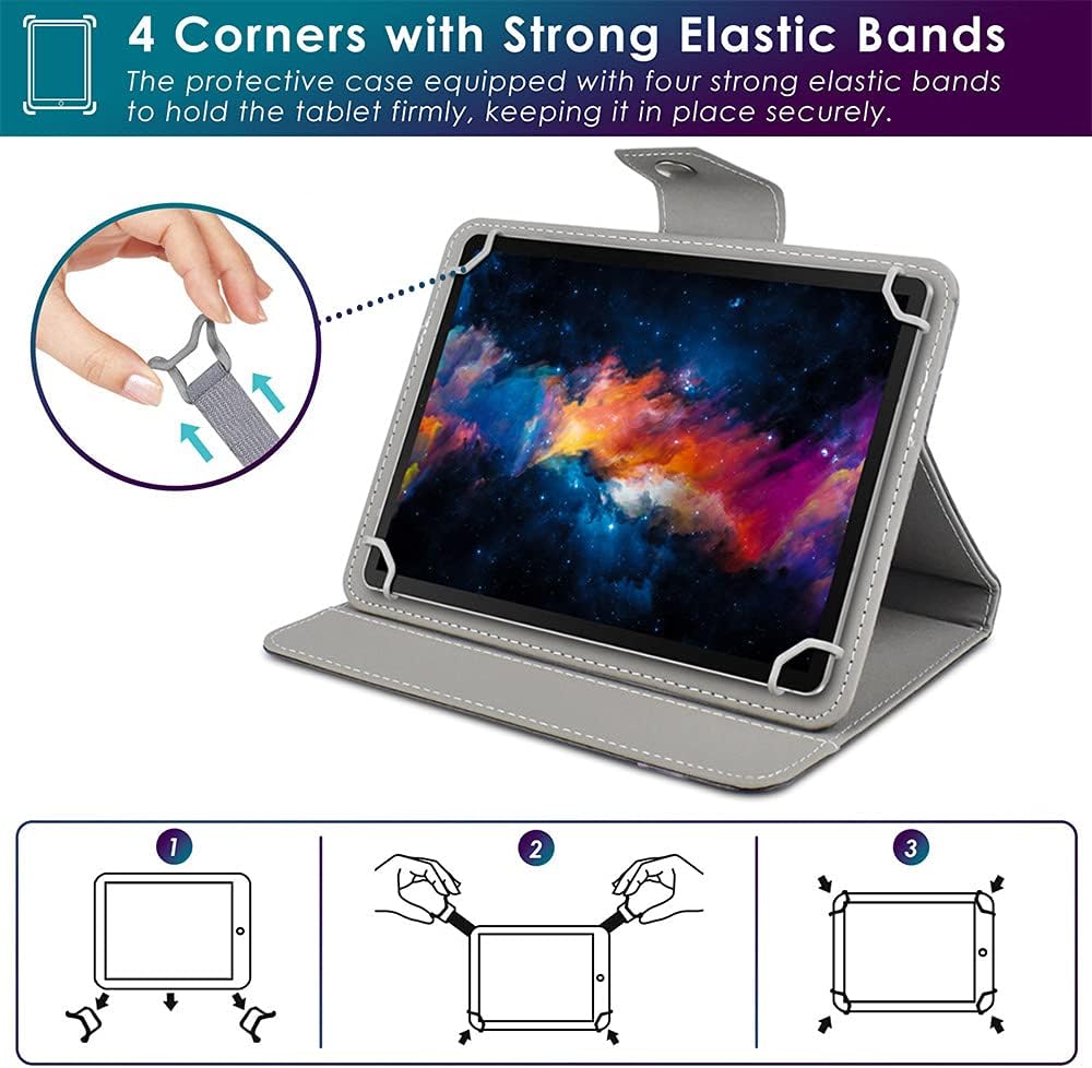 DETUOSI Funda universal para tablet de 10.1 pulgadas, funda para tablet de 10 pulgadas, funda protectora portátil de cuero con soporte de cuero con