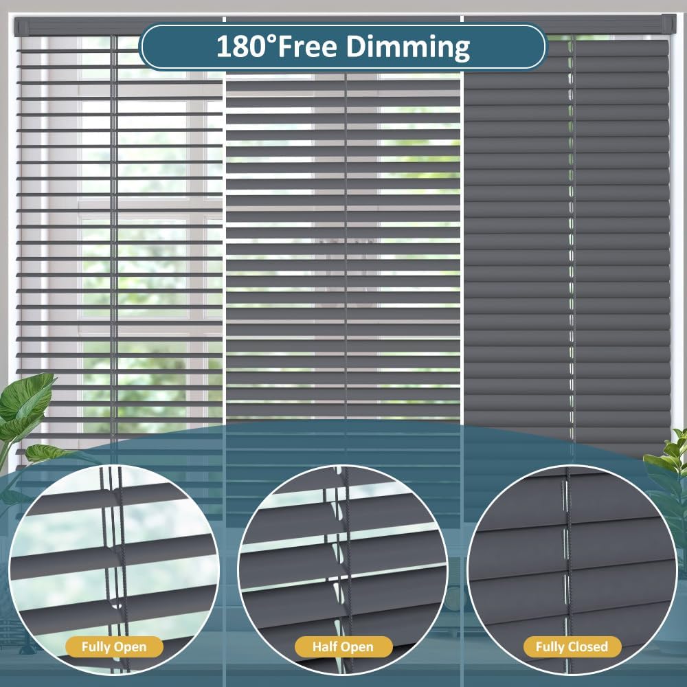 KCO Mini persianas para ventanas, persianas horizontales sin cordones para ventanas, persianas venecianas de vinilo anti-UV, impermeable, ajuste de