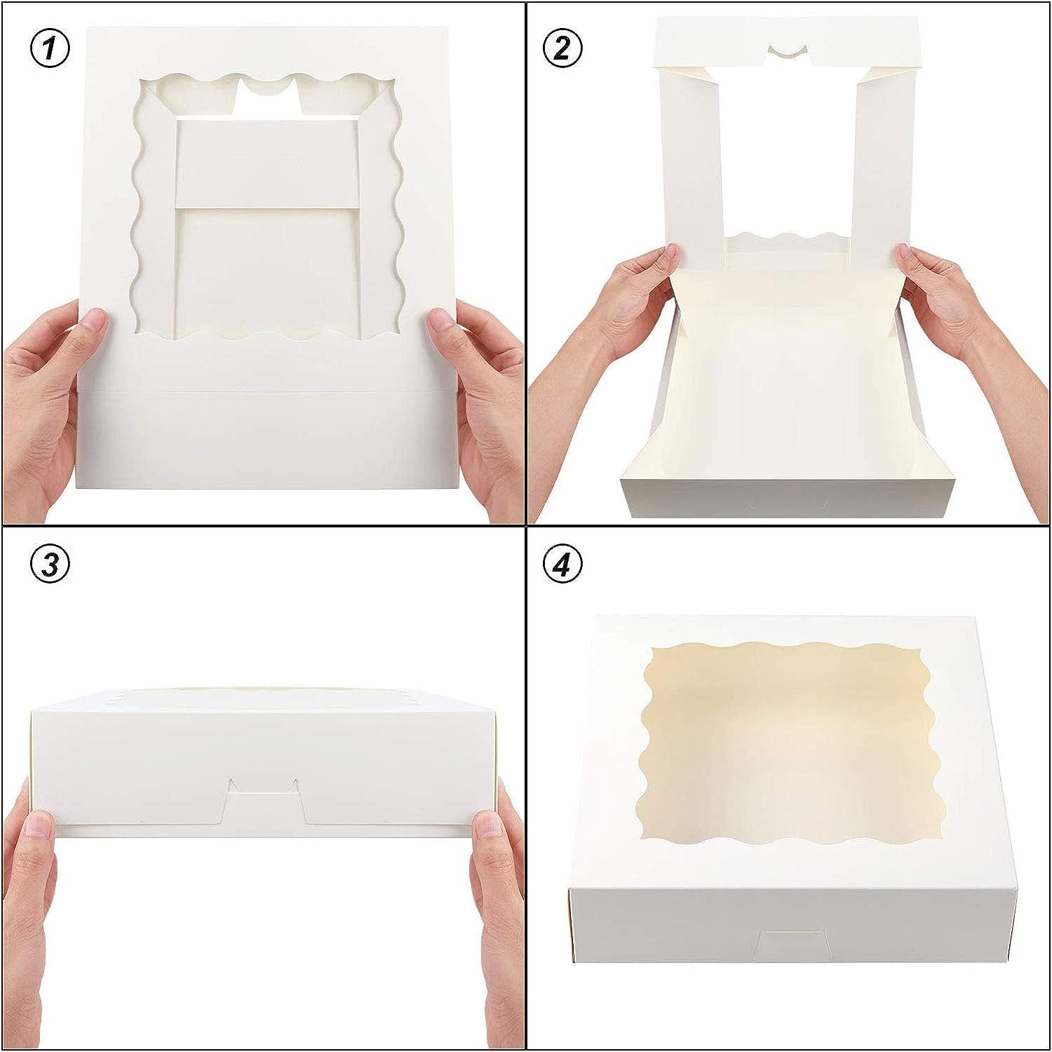 Rarapop Juego de 10 cajas para cupcakes, capacidad para 12 cupcakes estándar, no plegable de grado alimenticio, cajas de pastelería con ventanas e