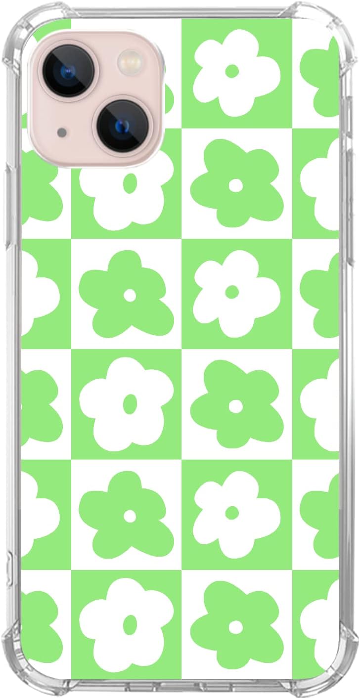 Funda con diseño floral retro verde pastel y blanco, compatible con iPhone 15, diseño de flores retro estéticas para iPhone 15, funda de TPU para