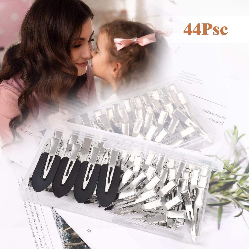 Pinzas de pelo de metal plateado para mujer, diseño de pico de pato pequeño, 44 pinzas largas de rodillo de cocodrilo, salón, lazos para bricolaje,