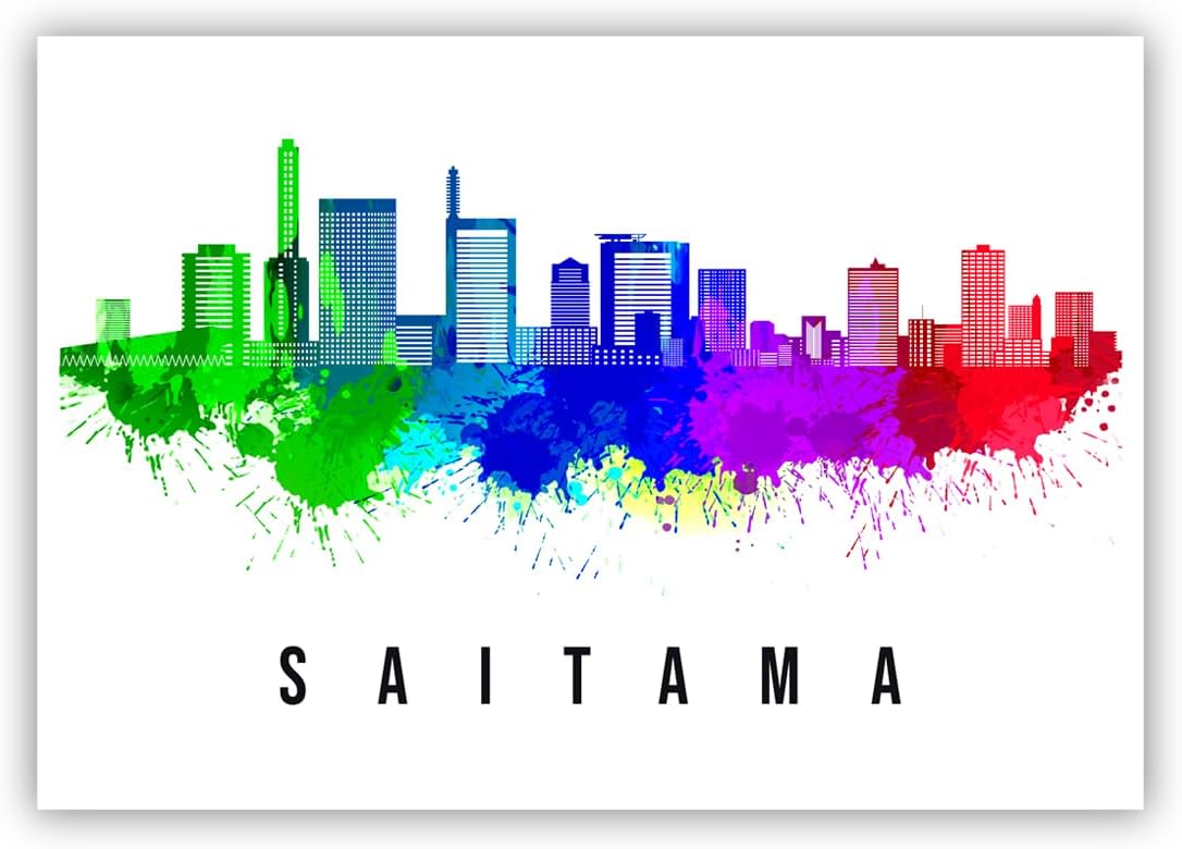 PERA PRINT Póster de Japón, póster de Japón-Saitama, ilustración de Japón Skyline City, póster de horizonte moderno, impresión de paisaje urbano y