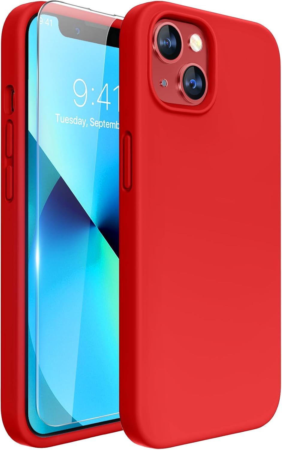 Miracase Funda diseñada para iPhone 13, con protector de pantalla de vidrio templado, forro de microfibra suave antiarañazos, funda de goma de