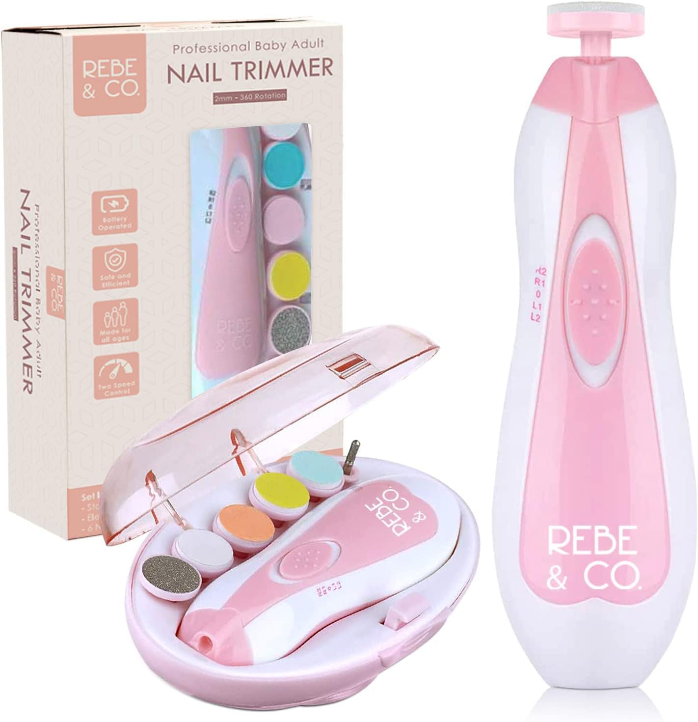 Electric Baby Nail File Trimmer with Light LED, for Newborn Toddler Kids or Adults, Essential and Safe Nail Clippers, Includes case and Different