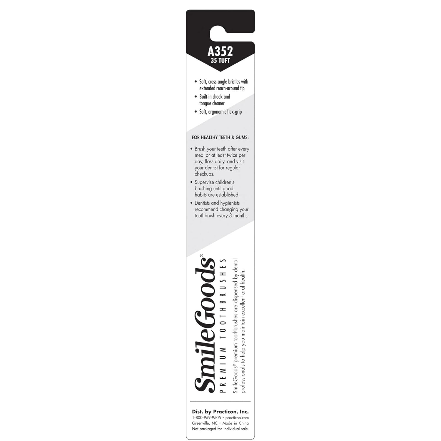 SmileGoods – Cepillo de dientes A352, 35 mechones de cerdas suaves, empaquetados individualmente, colores surtidos, paquete a granel de 72