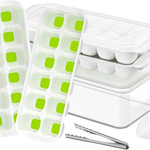 ICEXXP Paquete de 4 bandejas para cubitos de hielo con tapa y contenedor, bandejas de cubitos de hielo para congelador con caja de hielo, bandejas ICEXXP Paquete de 4 bandejas para cubitos de hielo con tapa y contenedor, bandejas de cubitos de hielo para congelador con caja de hielo, bandejas
