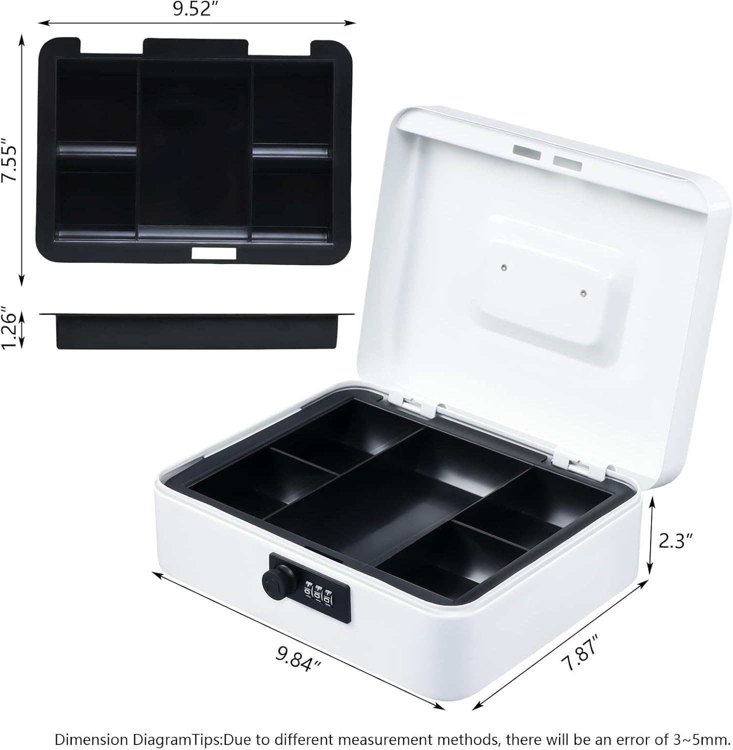 Caja de caudales con cerradura de combinación, caja para el dinero de metal, con bandeja de dinero para seguridad, caja con cerradura, de color