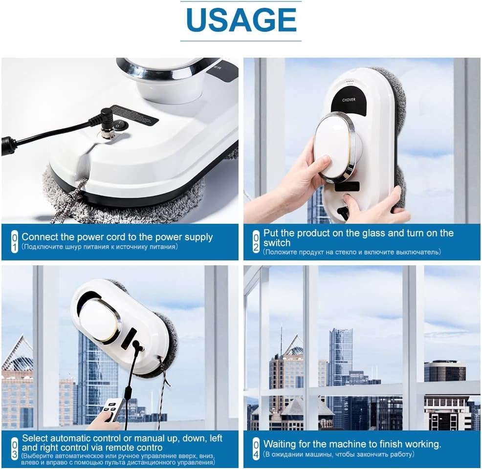 CHOVERY – Aspirador de ventana, robot de limpieza al vacío con 5600 Pca, batería inteligente anticaída y apagado con control remoto para ventanas,