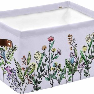Cesta de almacenamiento floral de primavera para organizar estantes, cajas de almacenamiento plegables con asa, flores botánicas vintage moradas Cesta de almacenamiento floral de primavera para organizar estantes, cajas de almacenamiento plegables con asa, flores botánicas vintage moradas