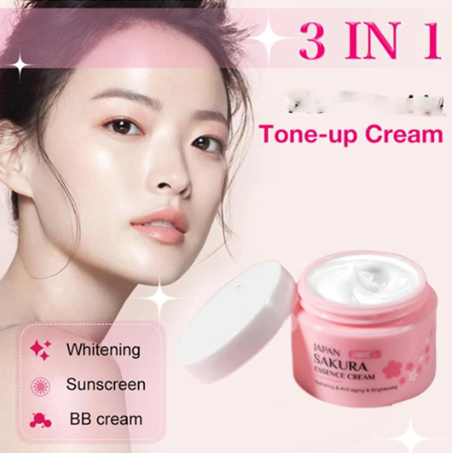 zdiwond Ellen Ella – Crema de tono 3 en 1 para blanquear solar y BB Cream, crema japonesa Sakura Essence, crema japonesa hidratante y