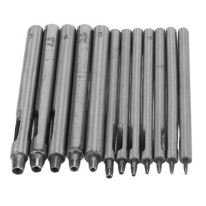 Juego de 12 perforadores de cuero para manualidades, herramientas huecas redondas para correas de reloj, cinturones, lona, papel, goma, material Juego de 12 perforadores de cuero para manualidades, herramientas huecas redondas para correas de reloj, cinturones, lona, papel, goma, material