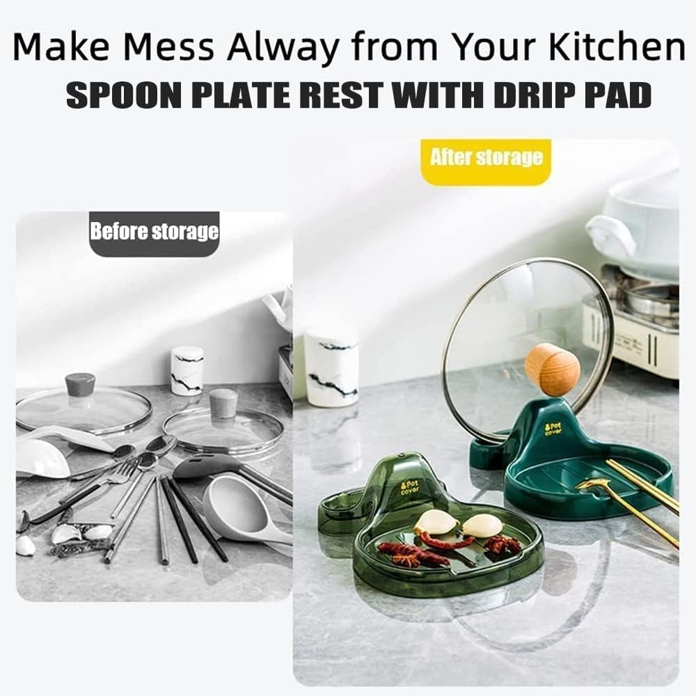 Espátula de cocina, soporte multifunción para espátulas de cocina, soporte para cucharas con soporte para tapa, soporte de cuchara de plástico de