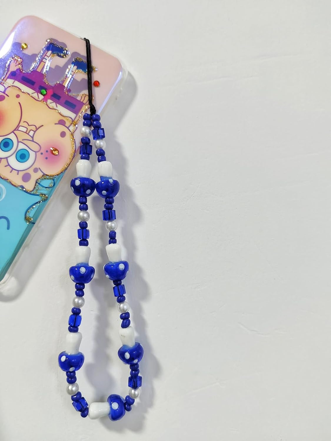 1  2 unidades de cordón con cuentas de hongos azulrojoverde para teléfono, accesorios estéticos, correa de muñeca dulce, cadena antipérdida para