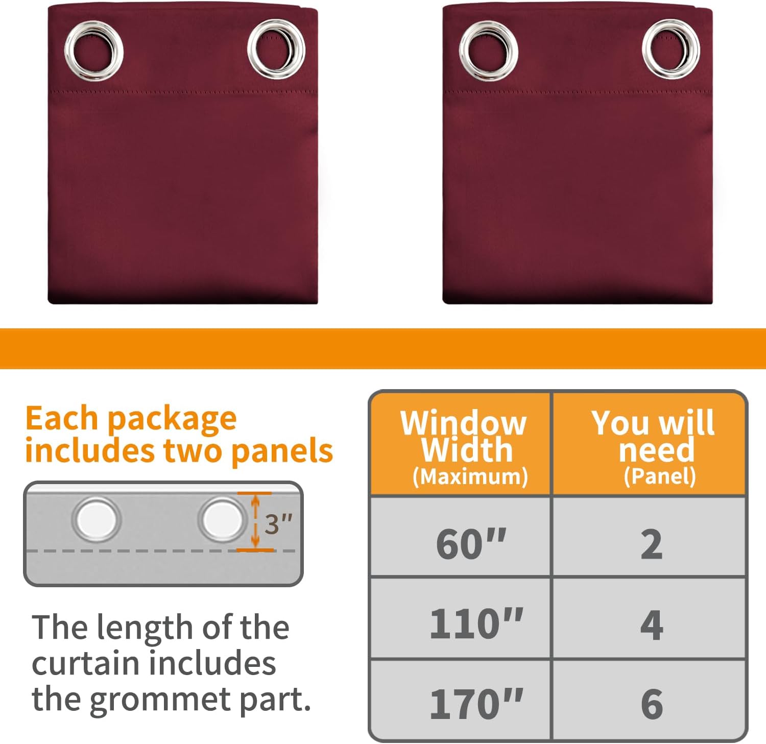 YoungsTex Cortinas 100% opacas color burdeos para dormitorio, 54 pulgadas de largo, doble capa de bloqueo de luz completa que reduce el ruido,