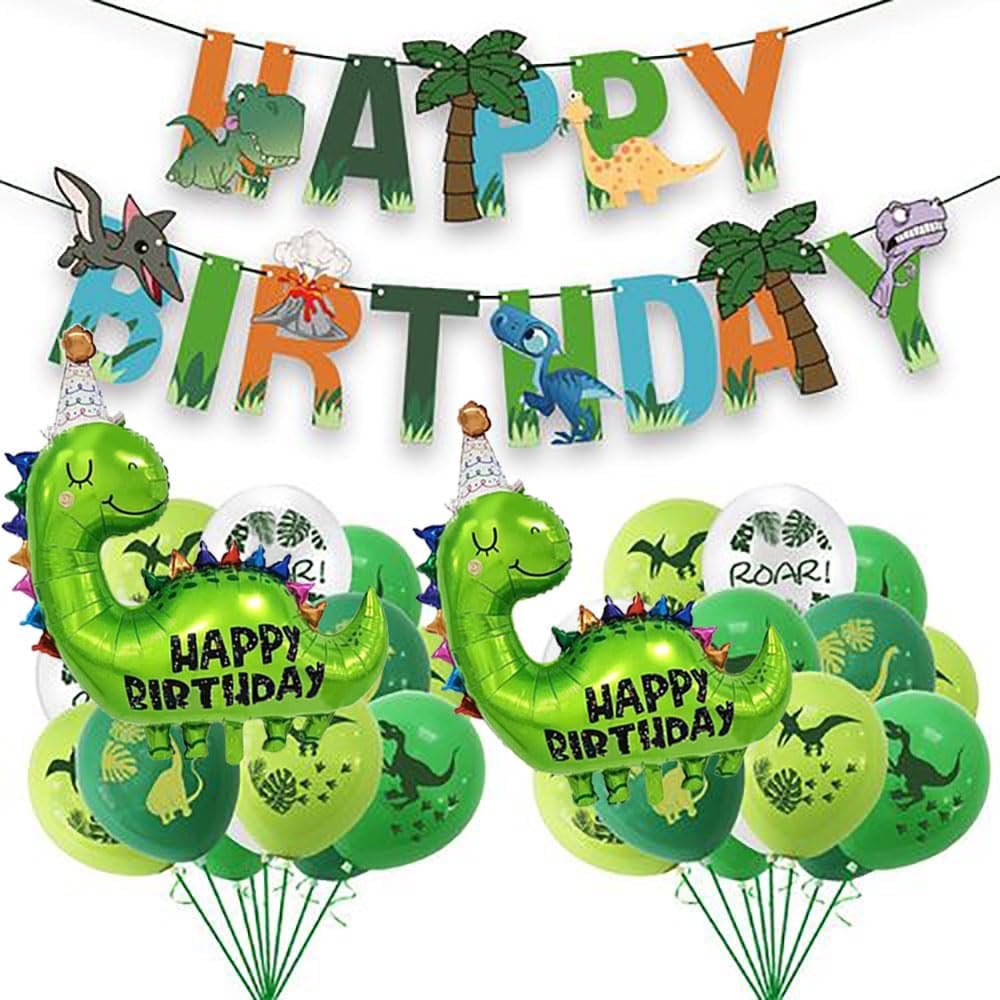 Globos grandes de aluminio de dinosaurio verde, 2 globos de decoración de cumpleaños de 35 pulgadas, globos de decoración de cumpleaños para niños,