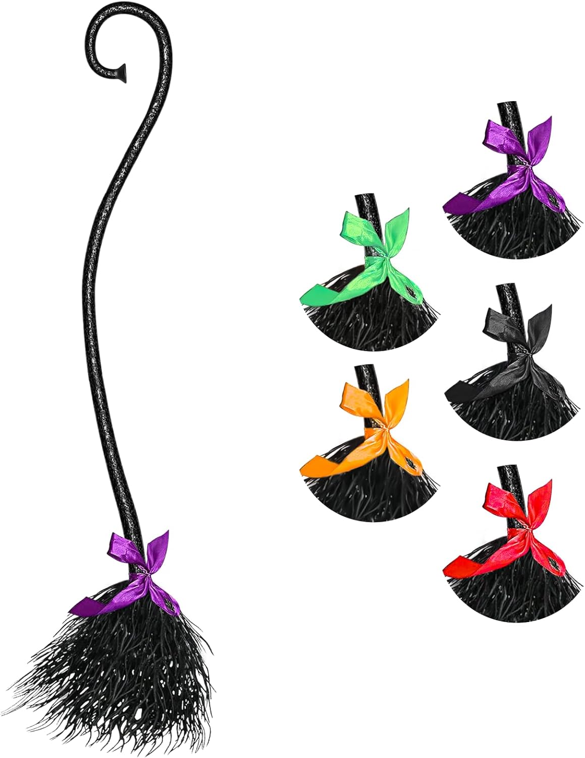 Escoba de bruja de Halloween con cintas para niños, mago volador malvado, escoba para adultos para fiesta de cosplay, decoraciones de bruja