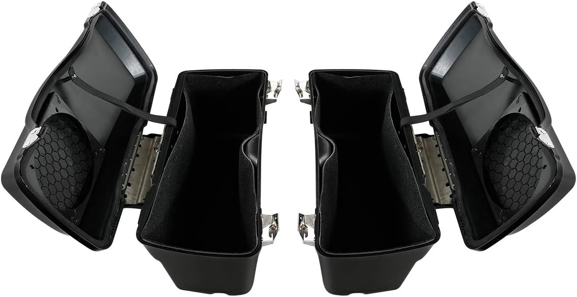 TCMT Alforjas duras de 6 x 9 pulgadas, tapa de altavoz, llave y forros, inserción de alfombra para Harley Touring Modelos CVO Road Glide Road King
