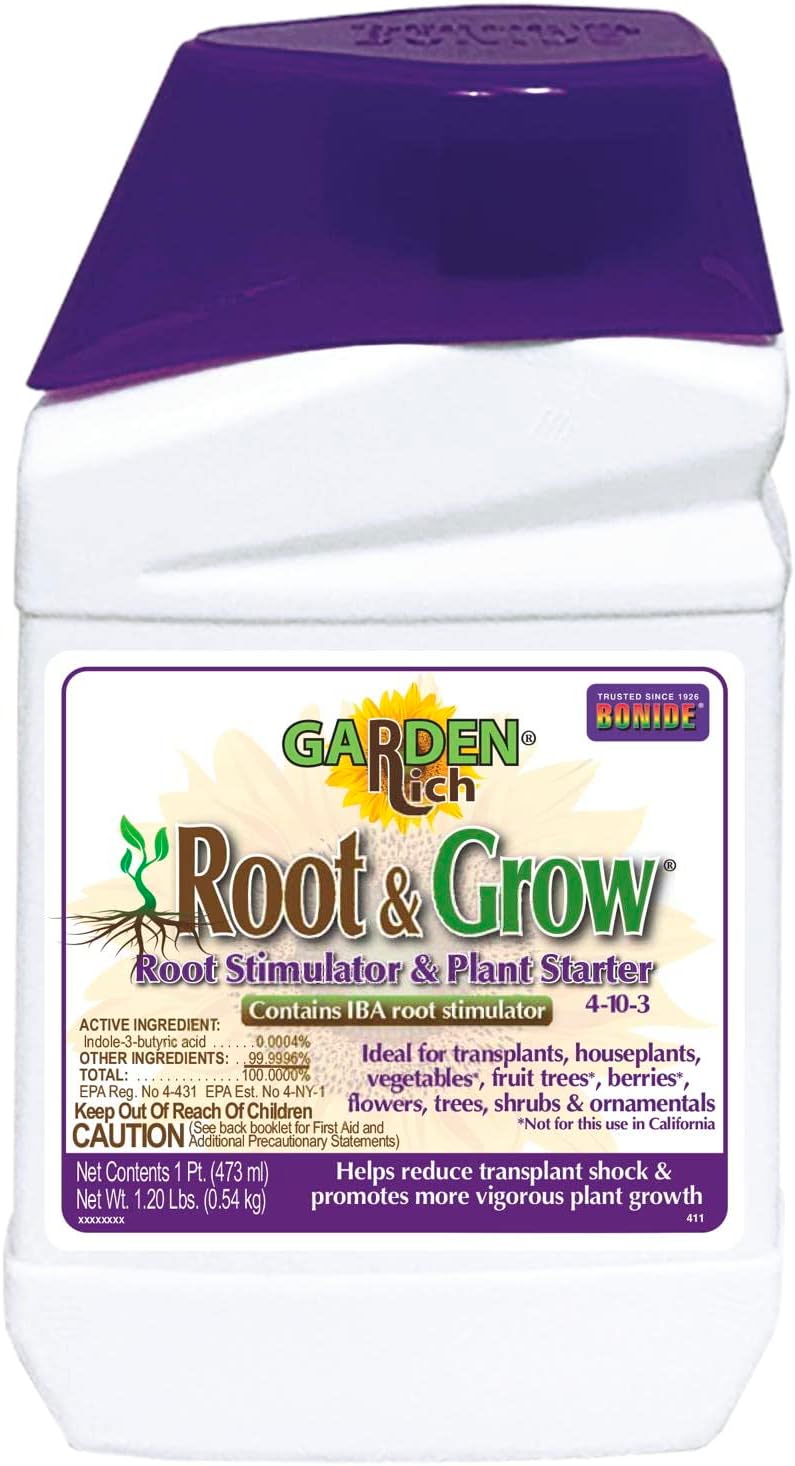 Bonide Garden Rich Root & Grow Root Stimulator & Plant Starter, 16 oz Concentrado 4-10-3 Fertilizante para trasplante
