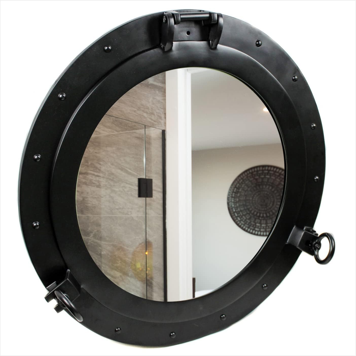 Nagina International Ojo de buey negro de aluminio pulido rústico antiguo vintage premium (17 pulgadas)