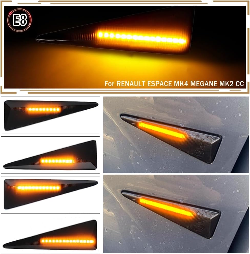 Marcador lateral LED guardabarros delantero Luz de marcador lateral que fluye luz intermitente secuencial Lámpara de señal de giro para Renault