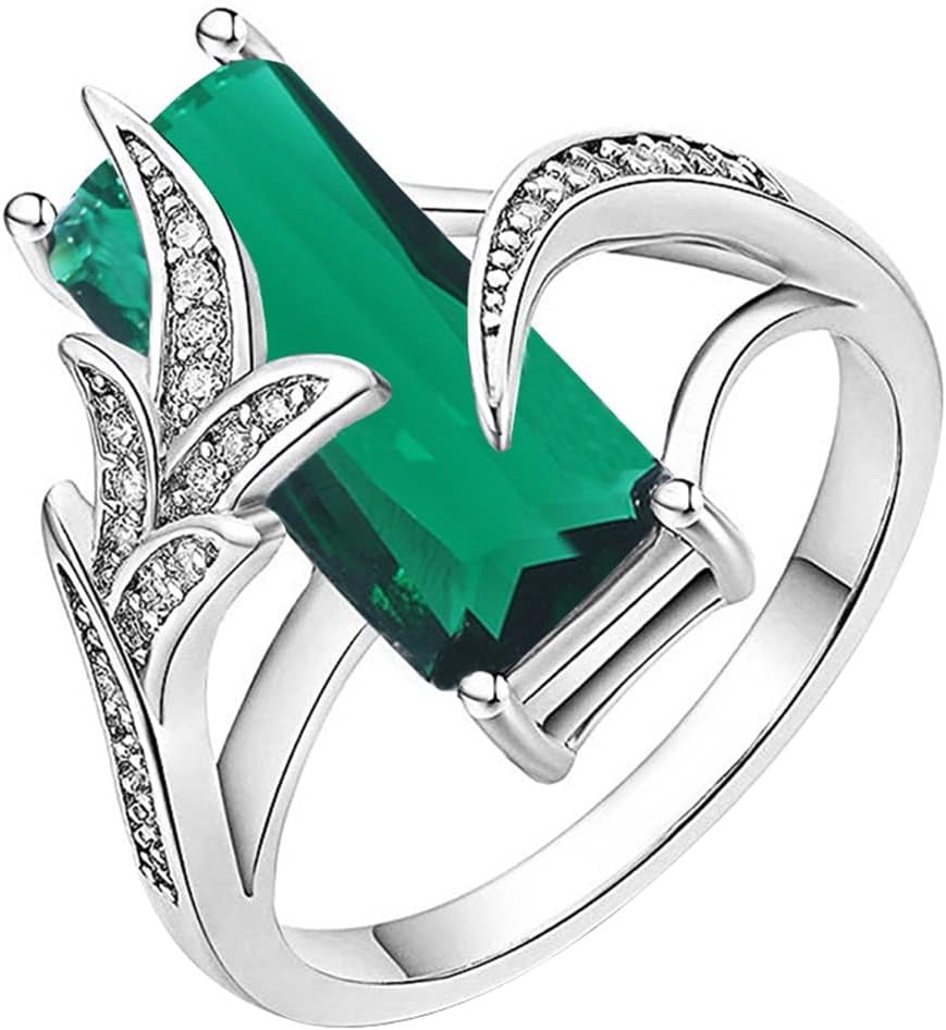 Women’s 925 Sterling Silver Ring Inlaid Square Topaz Zircon Diamond Emerald Ring Ladies Rainbow Gemstone Engagement Wedding Ring Cocktail Party