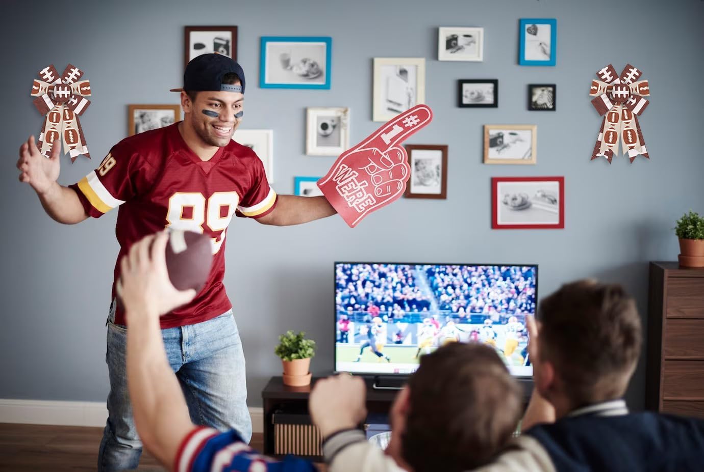 2 lazos de fútbol para corona de Super Bowl, lazo de corona de fútbol para decoración de fiesta de fútbol, día de juego, arco de corona deportiva