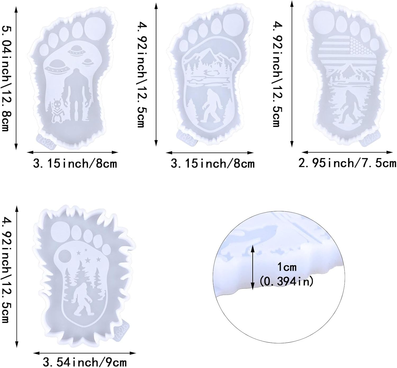 Paquete de 4 moldes para posavasos para fundición de resina Bigfoot Sasquatch de resina epoxi, soporte para tazas, moldes para manualidades,