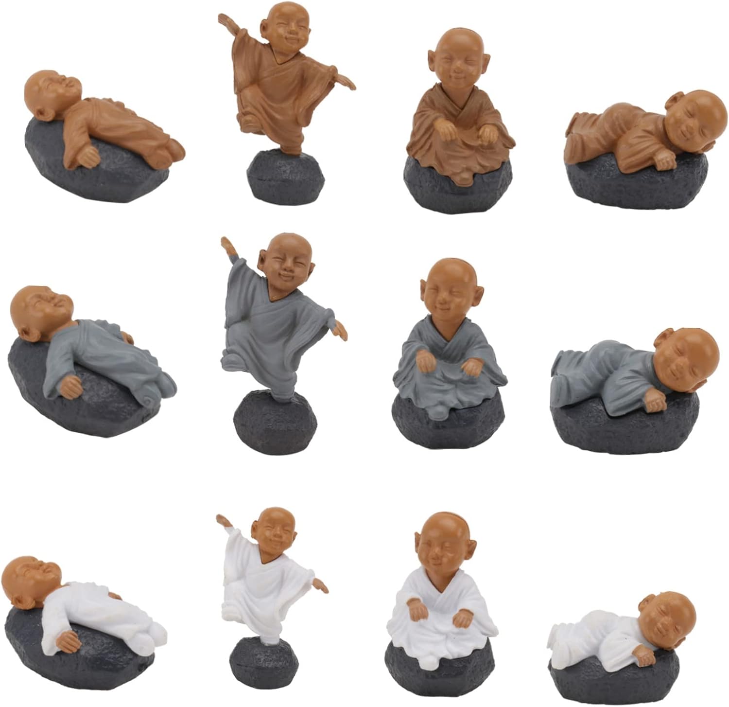 12 piezas de ornamento de paisaje de monje adornos en miniatura accesorios para tablero de instrumentos de automóvil, estatuas al aire libre, figura